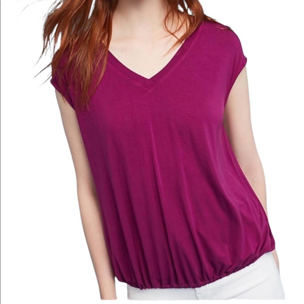 Anthropologie eri + ali Blouse Womens Short Sleeve Purple Extra Small